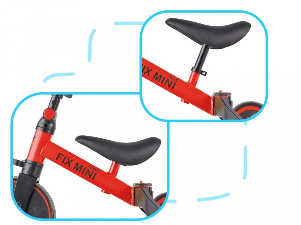 Ikonka Tricicleta pentru copii Trike Fix Red cu pedale 3 in 1 ghidon si sa reglabile cadru din otel roti din spuma pentru copii cu varsta cuprinsa intre 15 si 4 ani si 30kg