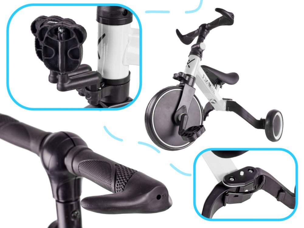 Ikonka Tricicleta pentru copii Trike Fix White cu pedale 3 in 1 ghidon si sa reglabile cadru din otel roti din spuma pentru copii cu varsta cuprinsa intre 15 si 4 ani si 30kg