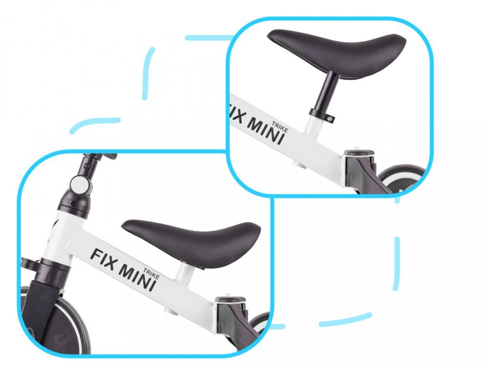 Ikonka Tricicleta pentru copii Trike Fix White cu pedale 3 in 1 ghidon si sa reglabile cadru din otel roti din spuma pentru copii cu varsta cuprinsa intre 15 si 4 ani si 30kg