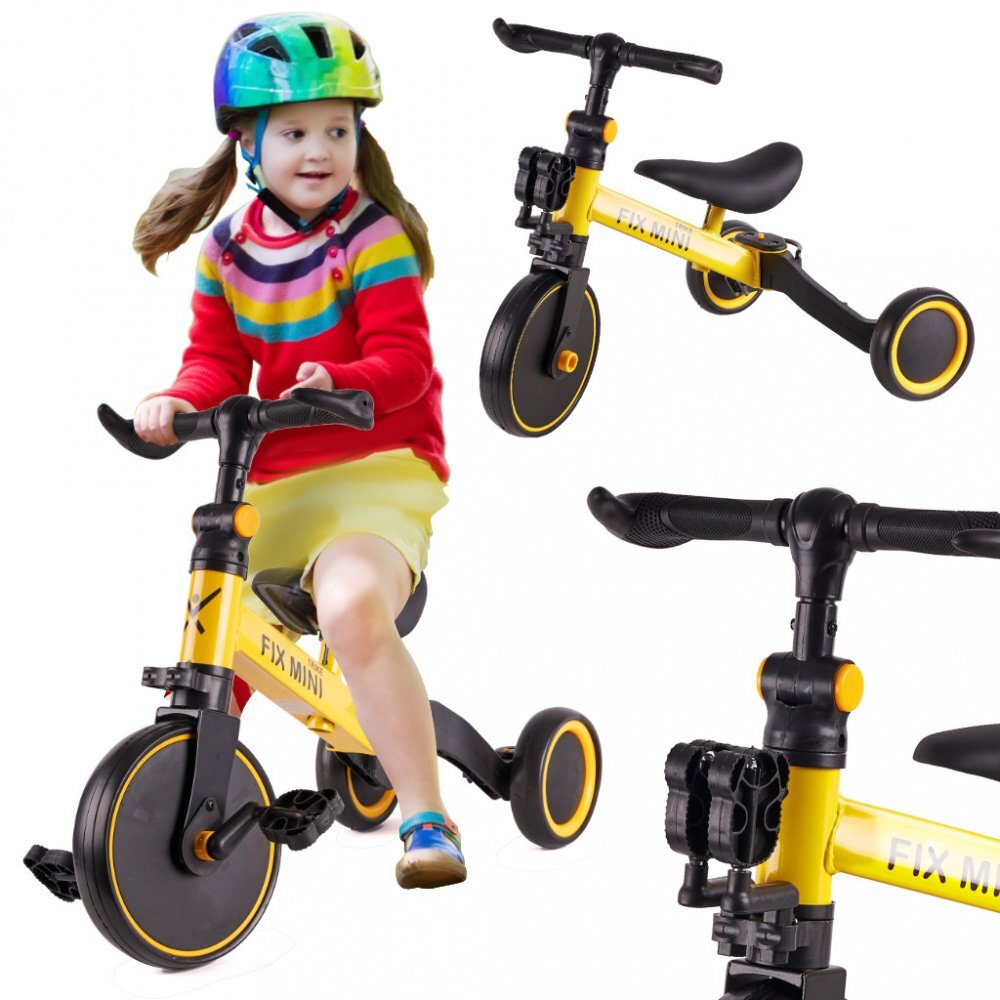 Ikonka Tricicleta pentru copii Trike Fix Yellow cu pedale 3 in 1 ghidon si sa reglabile cadru din otel roti din spuma pentru copii cu varsta cuprinsa intre 15 si 4 ani si 30kg