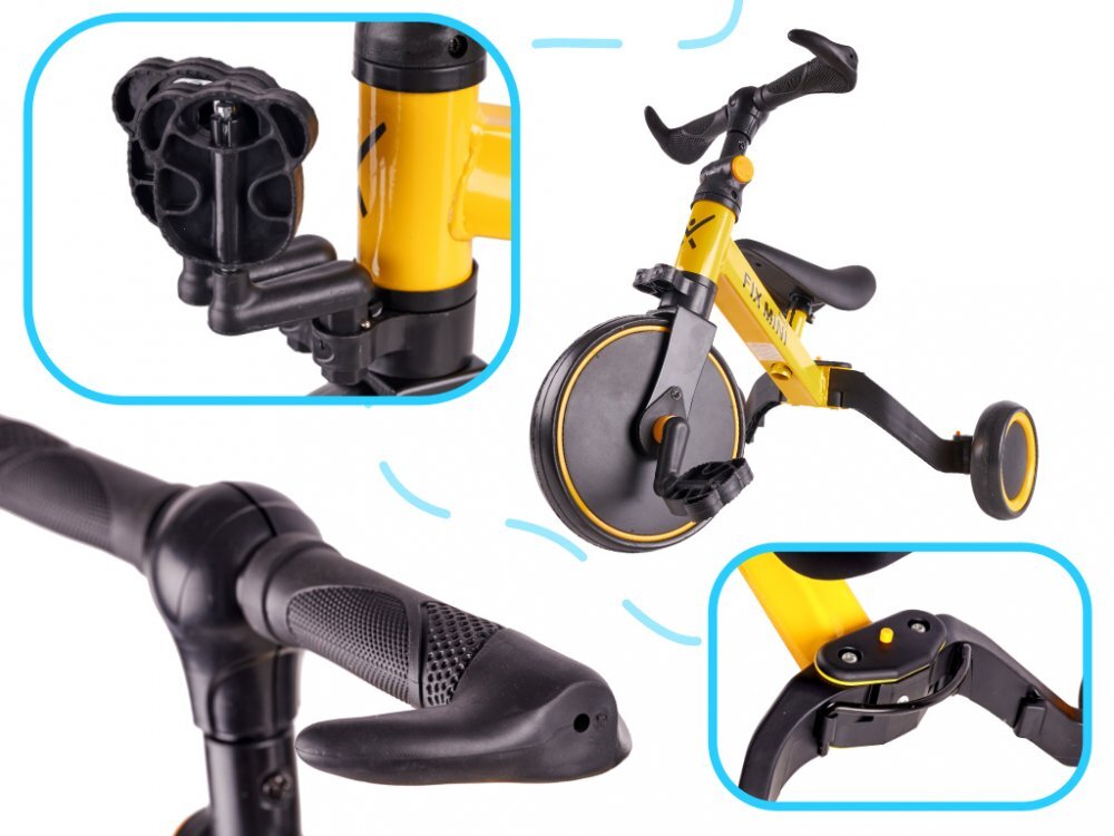 Ikonka Tricicleta pentru copii Trike Fix Yellow cu pedale 3 in 1 ghidon si sa reglabile cadru din otel roti din spuma pentru copii cu varsta cuprinsa intre 15 si 4 ani si 30kg