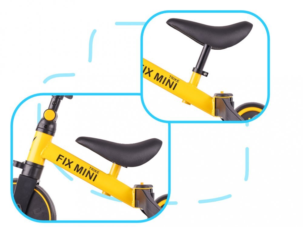 Ikonka Tricicleta pentru copii Trike Fix Yellow cu pedale 3 in 1 ghidon si sa reglabile cadru din otel roti din spuma pentru copii cu varsta cuprinsa intre 15 si 4 ani si 30kg