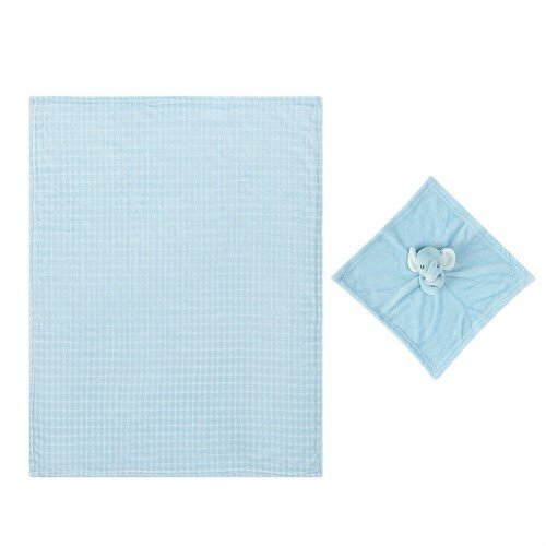 Infancie Set cadou pentru bebelusi cu paturica din fleece si jucarie elefantel bleu