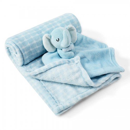 Infancie Set cadou pentru bebelusi cu paturica din fleece si jucarie elefantel bleu