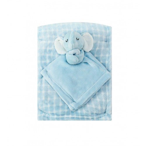 Infancie Set cadou pentru bebelusi cu paturica din fleece si jucarie elefantel bleu