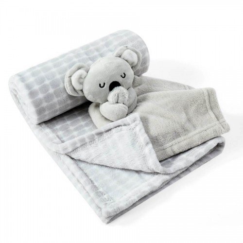 Infancie Set cadou pentru bebelusi cu paturica din fleece si jucarie ursulet gri