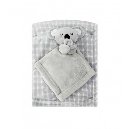 Infancie Set cadou pentru bebelusi cu paturica din fleece si jucarie ursulet gri