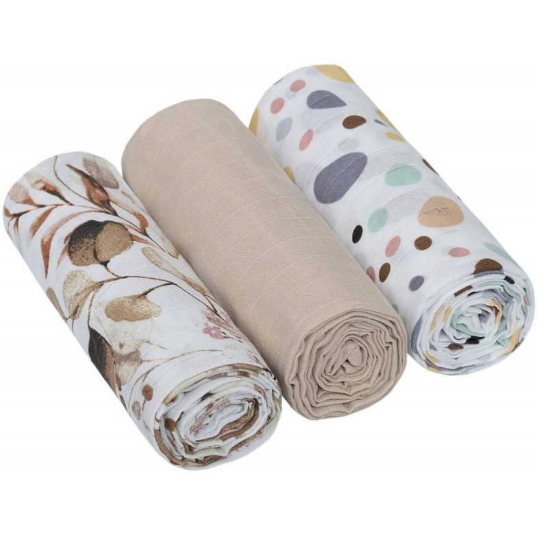 Infantilo Set 3 scutece din muselina bej eucalipt buline