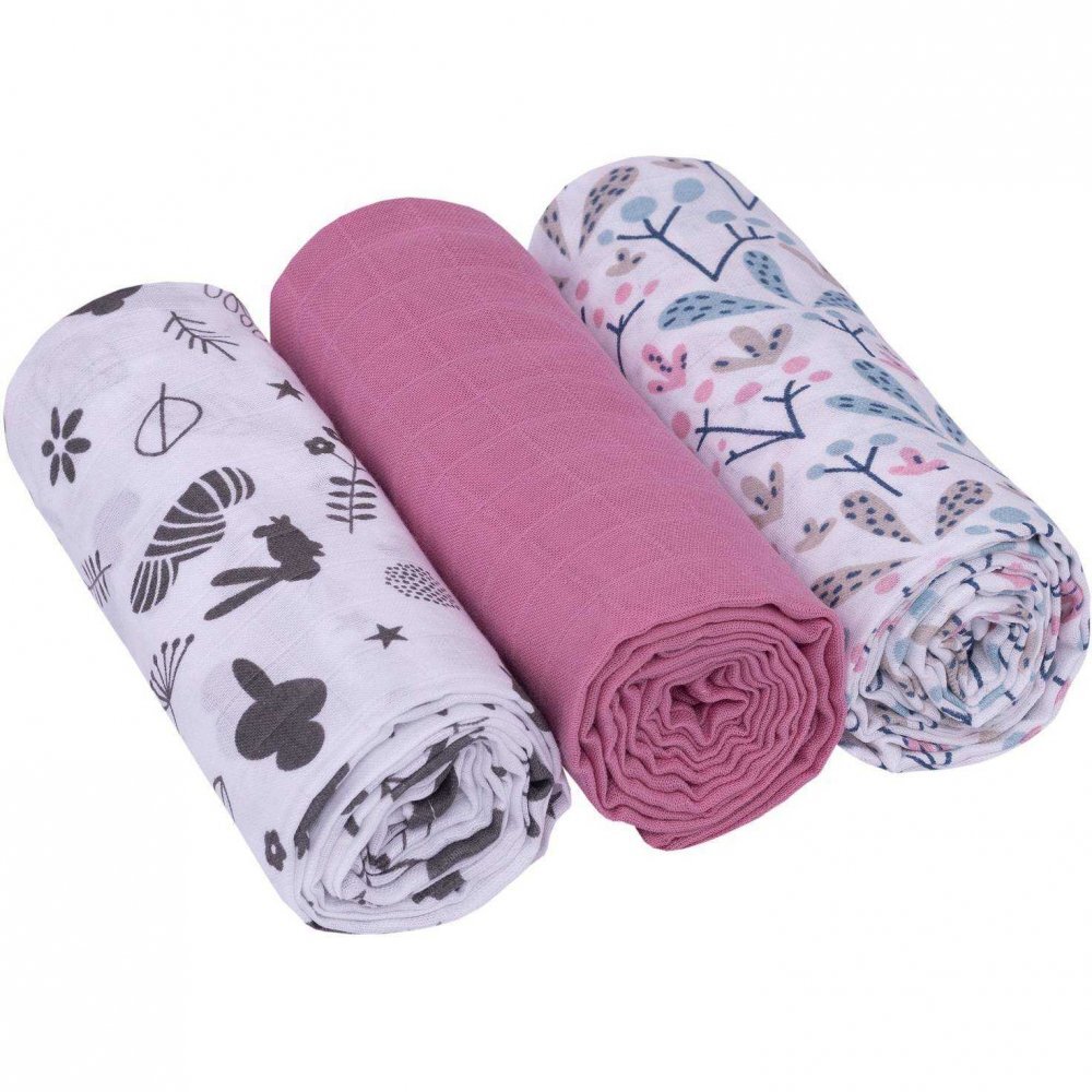 Infantilo Set 3 scutece din muselina crengute roz