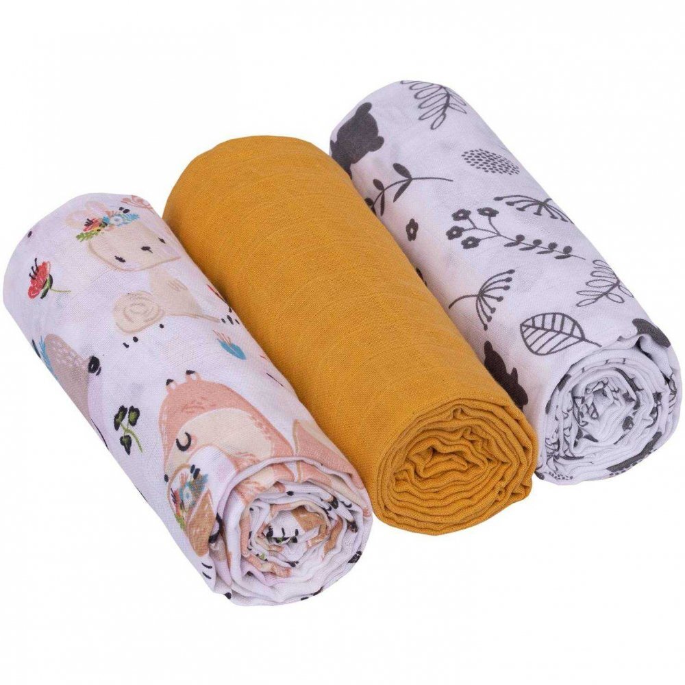 Infantilo Set 3 scutece din muselina galben mustar