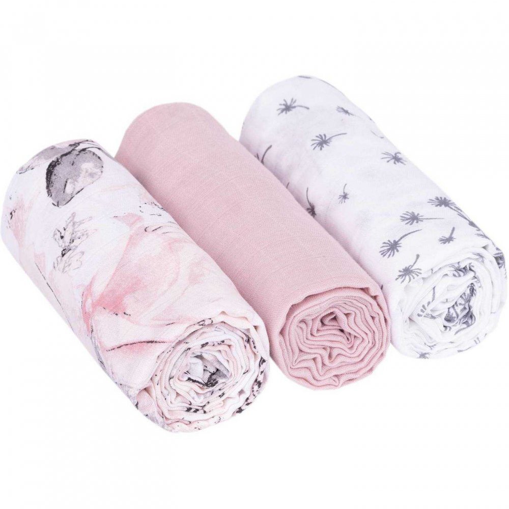 Infantilo Set 3 scutece din muselina papadie roz deschis
