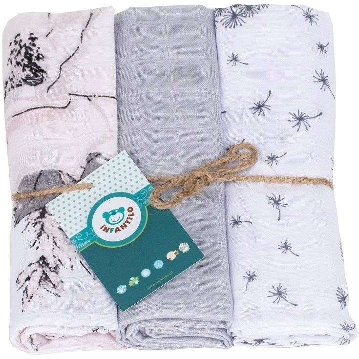 Infantilo Set 3 scutece din muselina rozgriflori