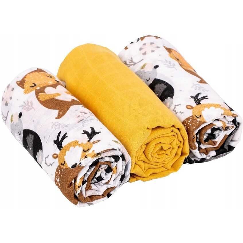 Infantilo Set 3 scutece din muselina wild animalsgalben mustar