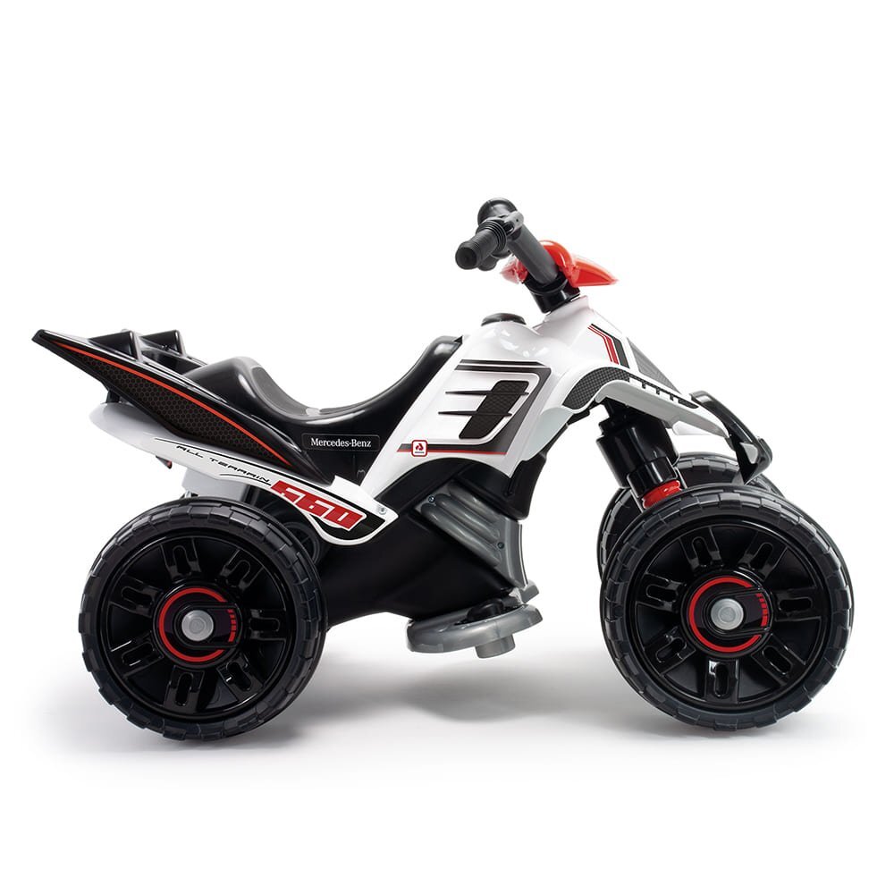 INJUSA ATV electric pentru copii licenta Mercedes Alb Negru 12V cu pedala de acceleratie 2 ani+