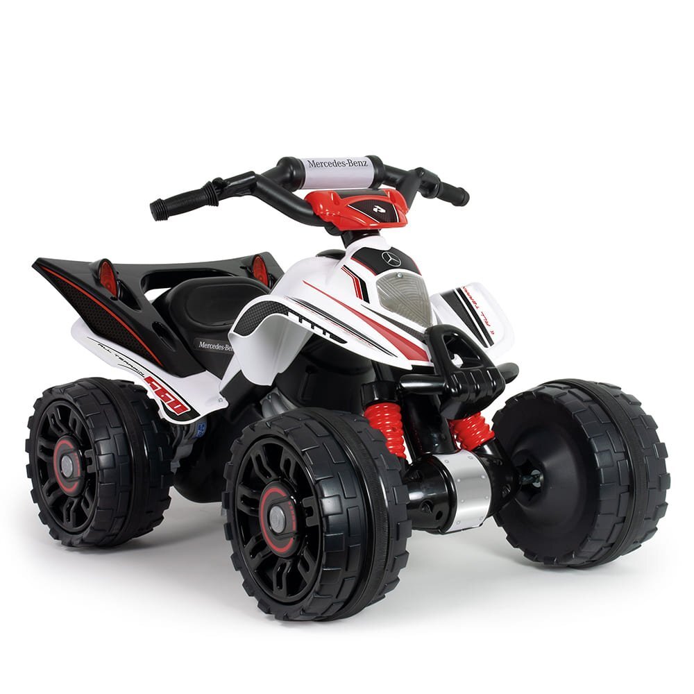 INJUSA ATV electric pentru copii licenta Mercedes Alb Negru 12V cu pedala de acceleratie 2 ani+