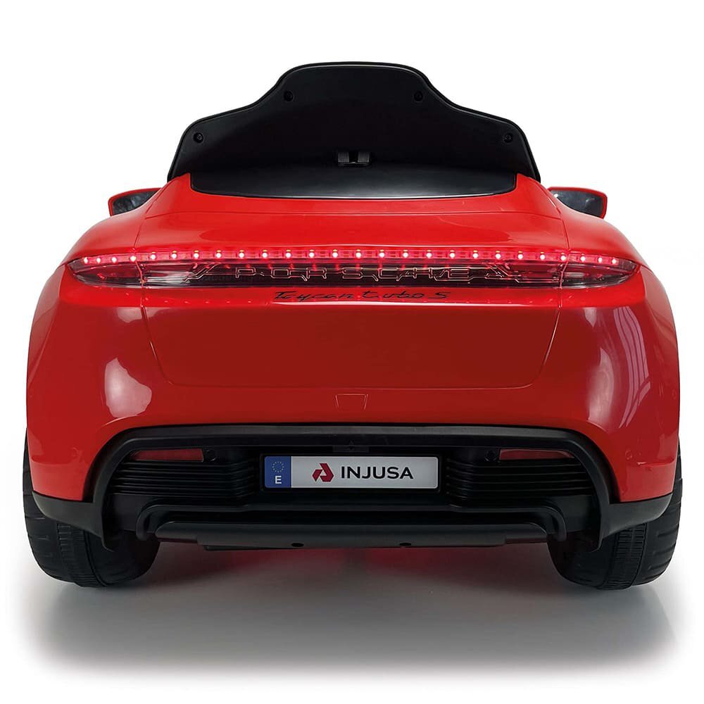 INJUSA Masina electrica pentru copii Porsche Taycan 12V 2 viteze frana electrica lumini Led radio USB telecomanda deschidere usi varsta 2 ani+
