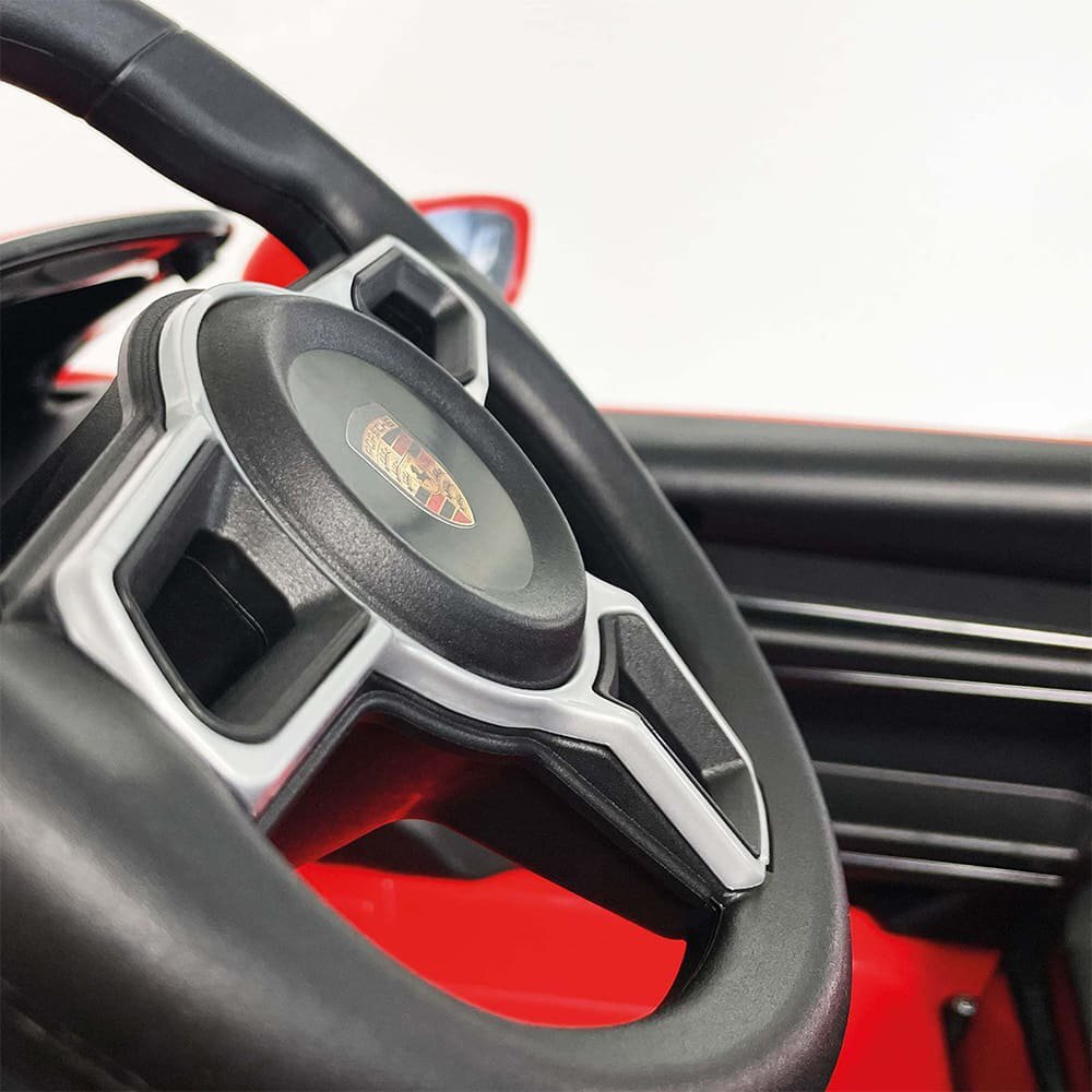 INJUSA Masina electrica pentru copii Porsche Taycan 12V 2 viteze frana electrica lumini Led radio USB telecomanda deschidere usi varsta 2 ani+