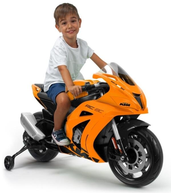 INJUSA Motocicleta electrica de curse pentru copii licenta KTM 12V include roti ajutatoare 3-6 ani