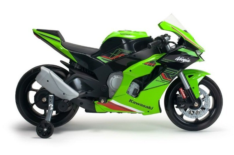 INJUSA Motocicleta electrica pentru copii 12V licentiat Kawasaki Ninja ZX-R10 Verde cu roti ajutatoare 3-6 ani