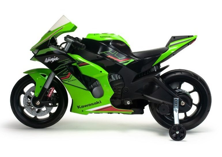 INJUSA Motocicleta electrica pentru copii 12V licentiat Kawasaki Ninja ZX-R10 Verde cu roti ajutatoare 3-6 ani