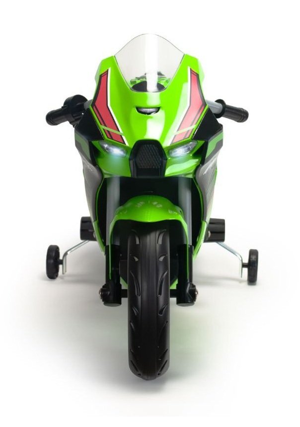 INJUSA Motocicleta electrica pentru copii 12V licentiat Kawasaki Ninja ZX-R10 Verde cu roti ajutatoare 3-6 ani