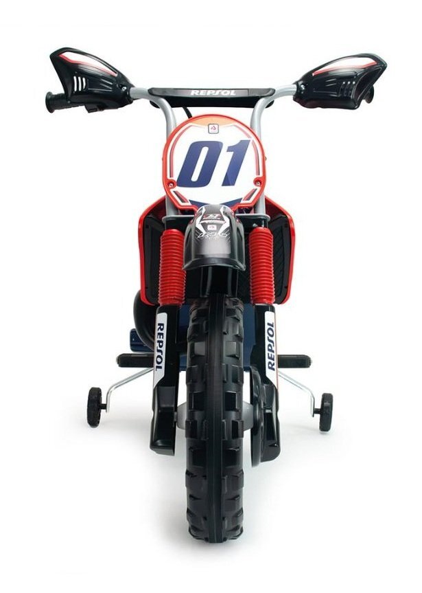 INJUSA Motocicleta electrica pentru copii 6V licentiat Repsol tip cross cu roti ajutatoare 3-6 ani