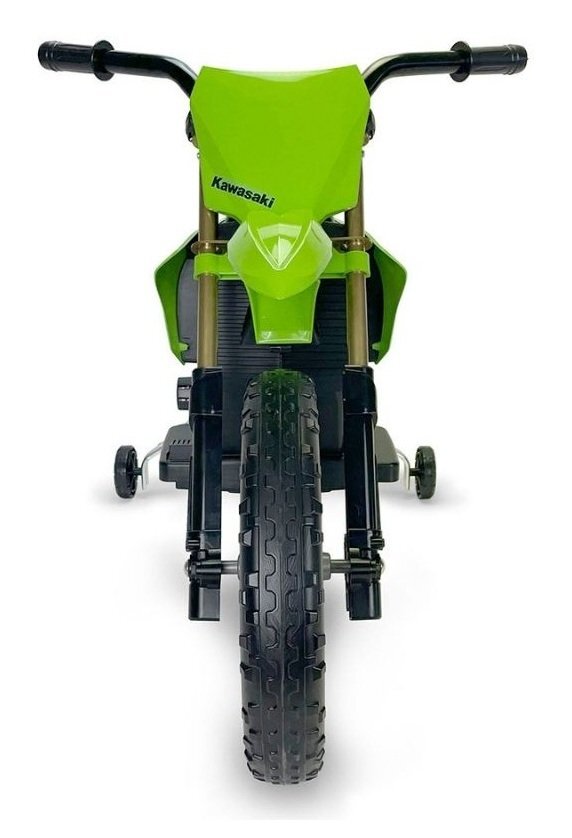 INJUSA Motocicleta electrica pentru copii Kawasaki KX85 Verde 12V cu licenta roti ajutatoare tip cross 3-5 ani