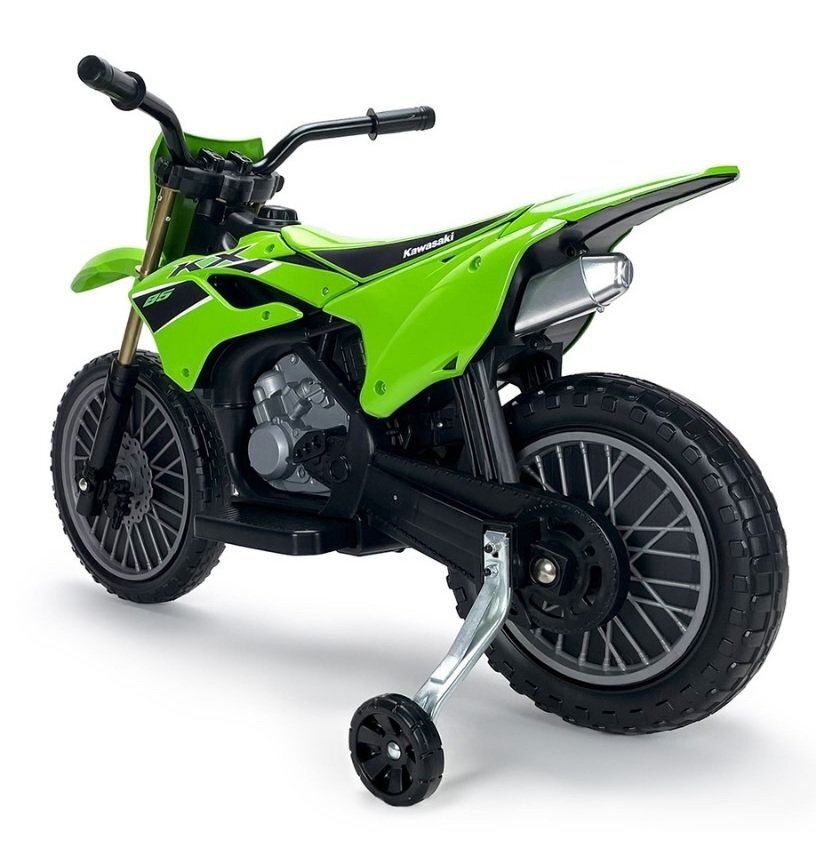 INJUSA Motocicleta electrica pentru copii Kawasaki KX85 Verde 12V cu licenta roti ajutatoare tip cross 3-5 ani