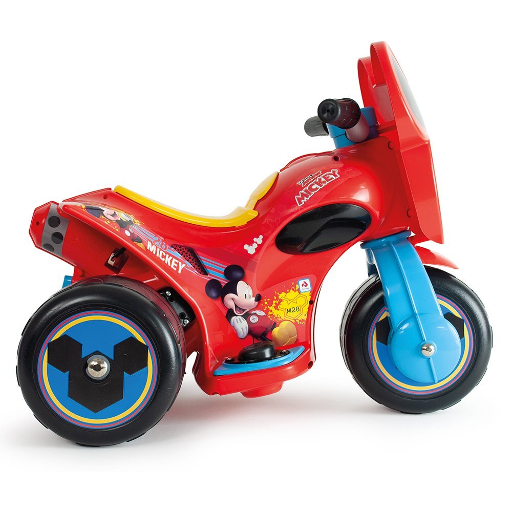 INJUSA Motocicleta electrica pentru copii licenta Disney Mickey Mouse Rosu Albastru 6V cu pedala de acceleratie 1-3 ani greutate admisa 25 kg