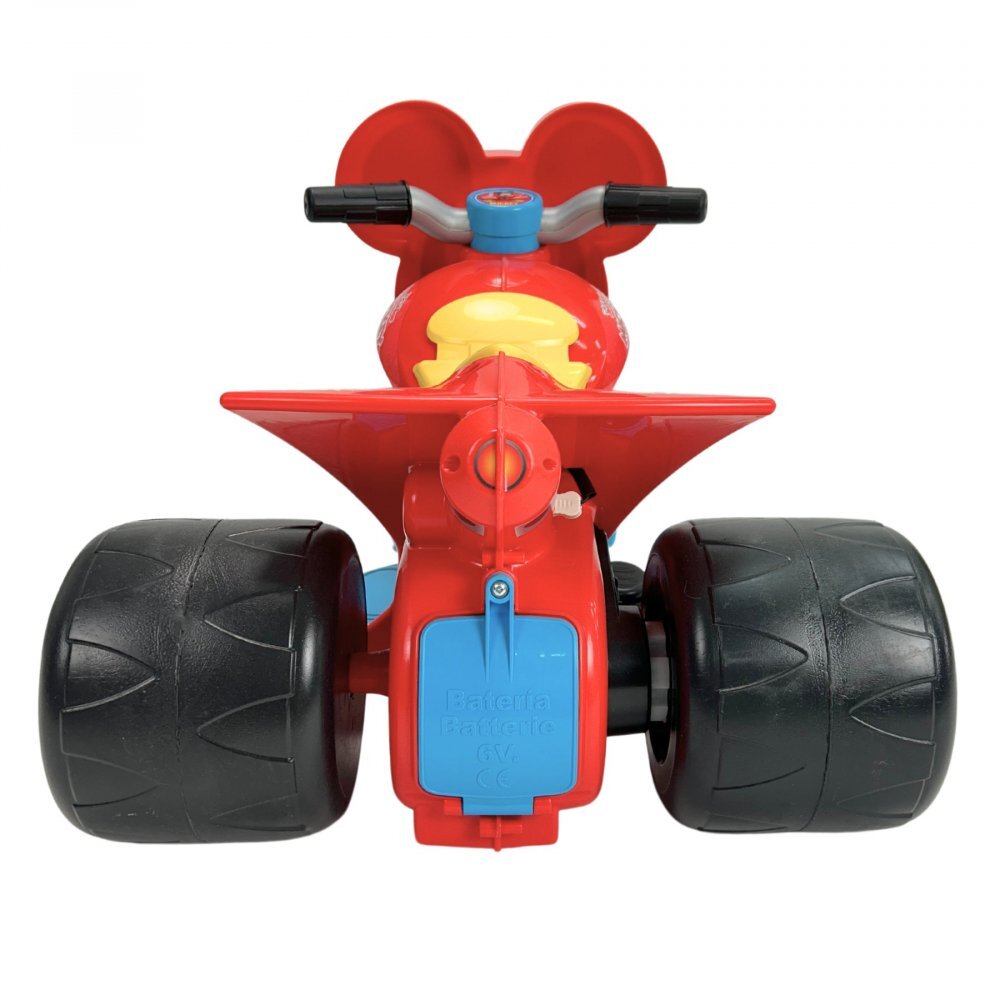 INJUSA Motocicleta electrica pentru copii licenta Disney Mickey Mouse Rosu Albastru 6V cu pedala de acceleratie 1-3 ani greutate admisa 25 kg