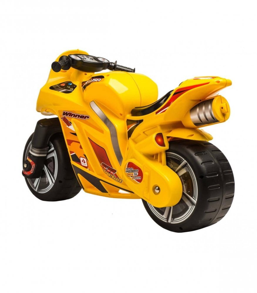 INJUSA Motocicleta pentru copii Moto Winner Galben cu roti mari si design sportiv 3 ani+