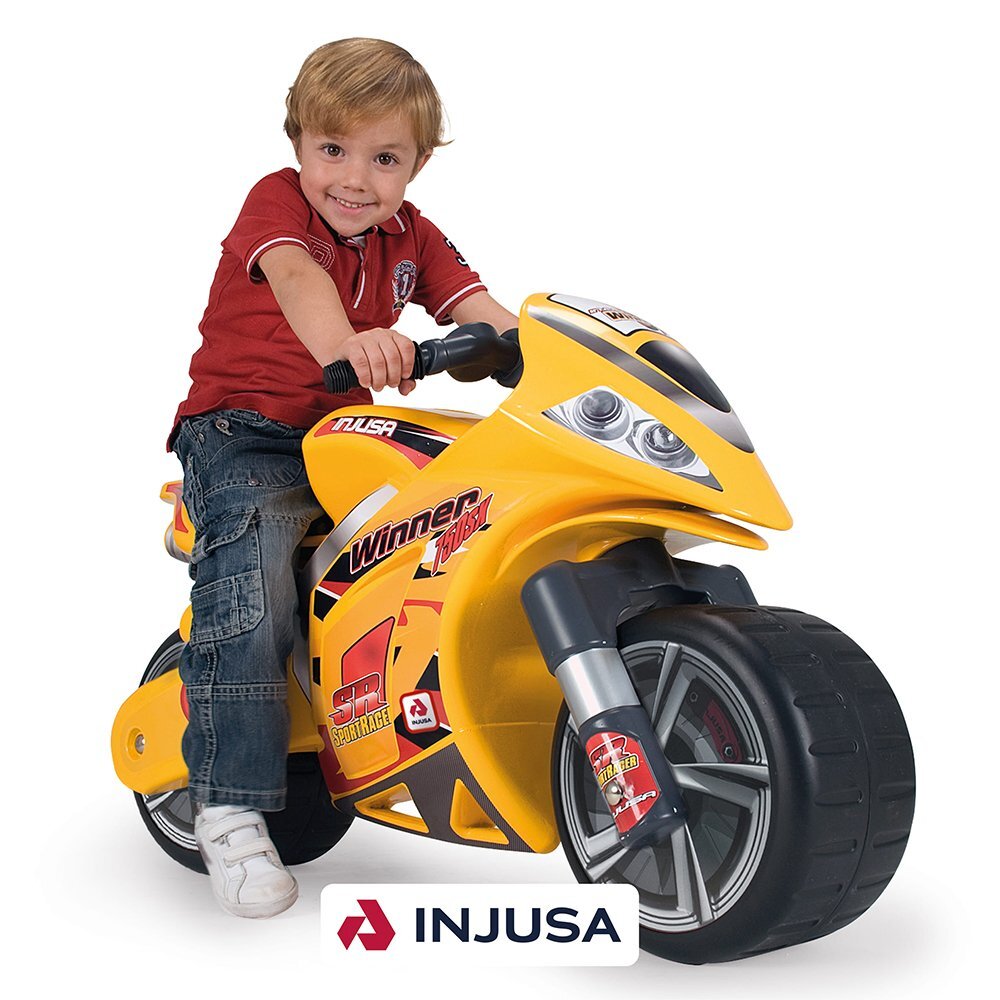 INJUSA Motocicleta pentru copii Moto Winner Galben cu roti mari si design sportiv 3 ani+