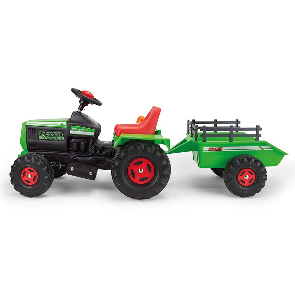 INJUSA Tractor electric cu remorca 6V cu sunete si lumini baterie si incarcator incluse 1 an+ Verde