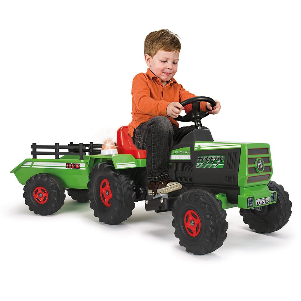 INJUSA Tractor electric cu remorca 6V cu sunete si lumini baterie si incarcator incluse 1 an+ Verde