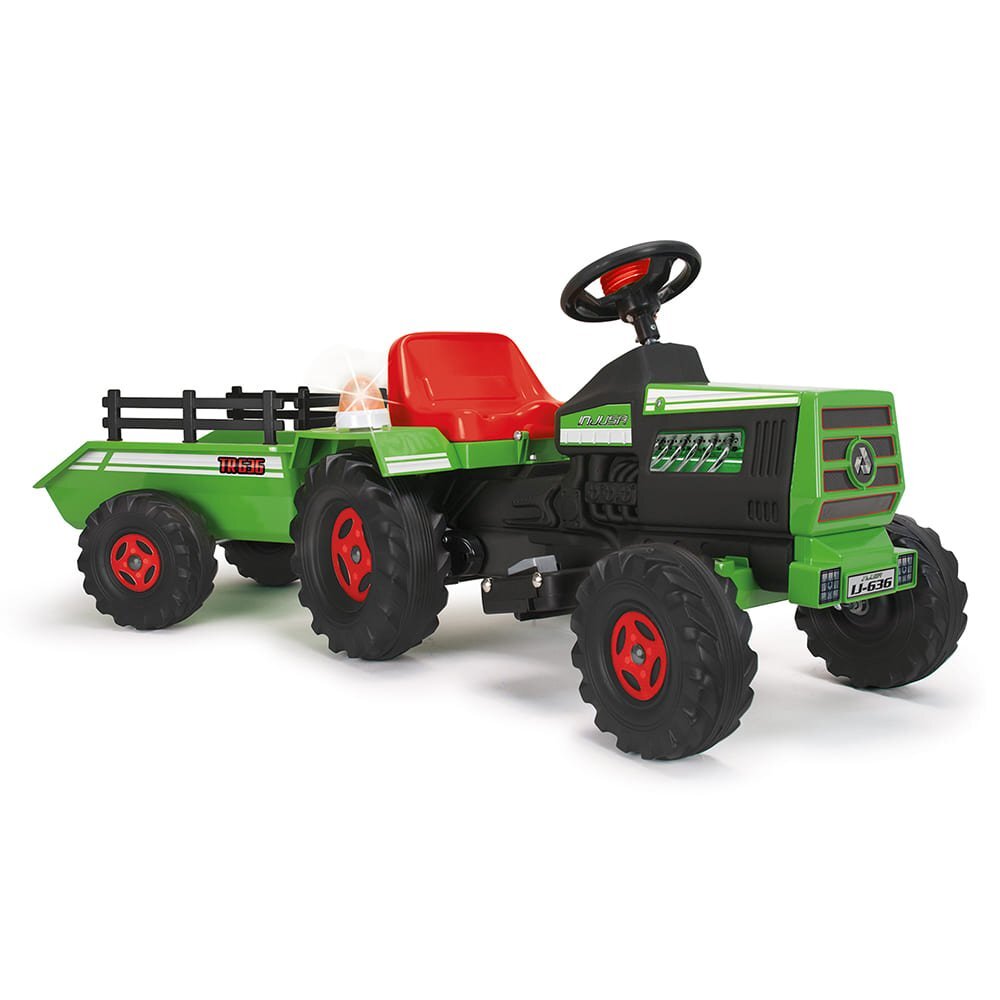 INJUSA Tractor electric cu remorca 6V cu sunete si lumini baterie si incarcator incluse 1 an+ Verde