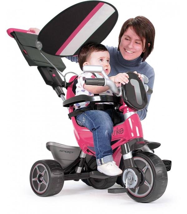 INJUSA Tricicleta evolutiva pentru copii Body Pink cu maner parental cadru din aluminiu suport picioare bara detasabila roti Eva cosulet geanta varsta 10 luni+