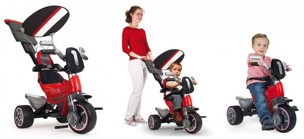 INJUSA Tricicleta evolutiva pentru copii Body Special Red cu maner parental cadru din aluminiu suport picioare bara detasabila roti Eva cosulet geanta varsta 10 luni+