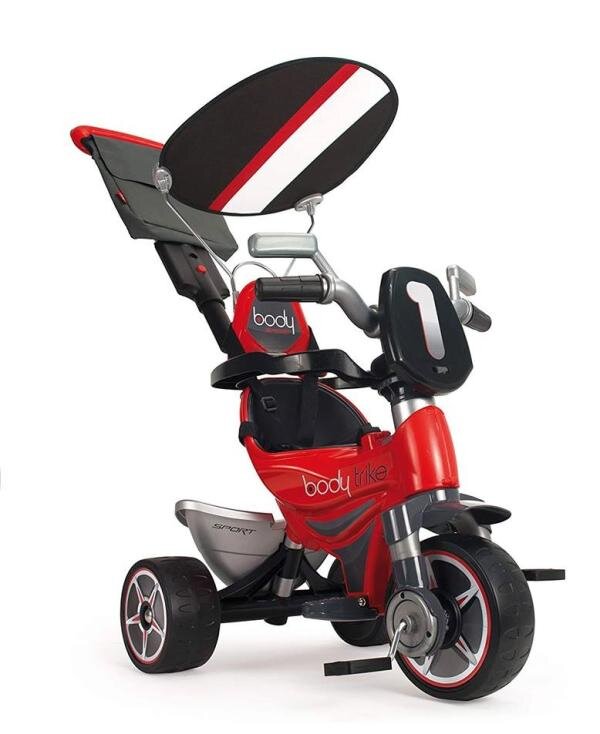 INJUSA Tricicleta evolutiva pentru copii Body Special Red cu maner parental cadru din aluminiu suport picioare bara detasabila roti Eva cosulet geanta varsta 10 luni+