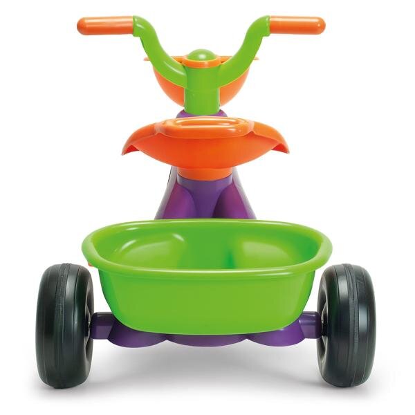 INJUSA Tricicleta pentru copii Dino Rider cu pedale inspirata din desenele cu dinozauri 1-3 ani cosulete pentru accesorii