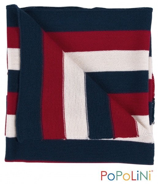 Iobio Popolini Paturica din lana merinos organica impletita 90x90 cm Iobio Colorful Stripes
