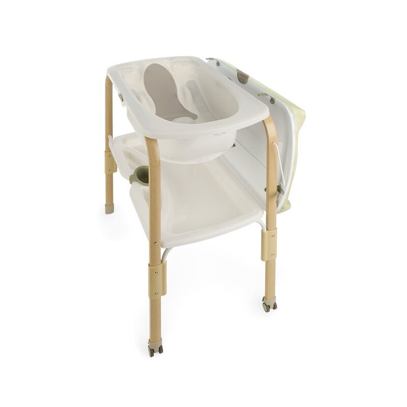JANE Cadita de baie cu suport Flip cu 2 pozitii anatomice masuta de infasat tavita si compartimente pentru accesorii Sage