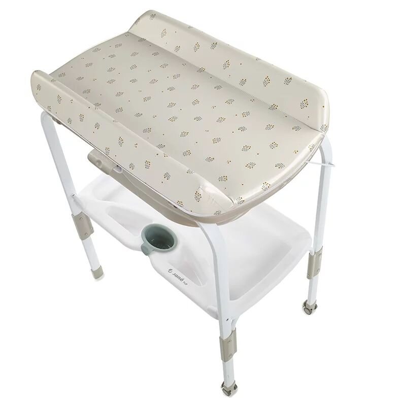 JANE Cadita de baie cu suport Flip Mist cu 2 pozitii anatomice masuta de infasat tavita si compartimente pentru accesorii conform cu standardele europene