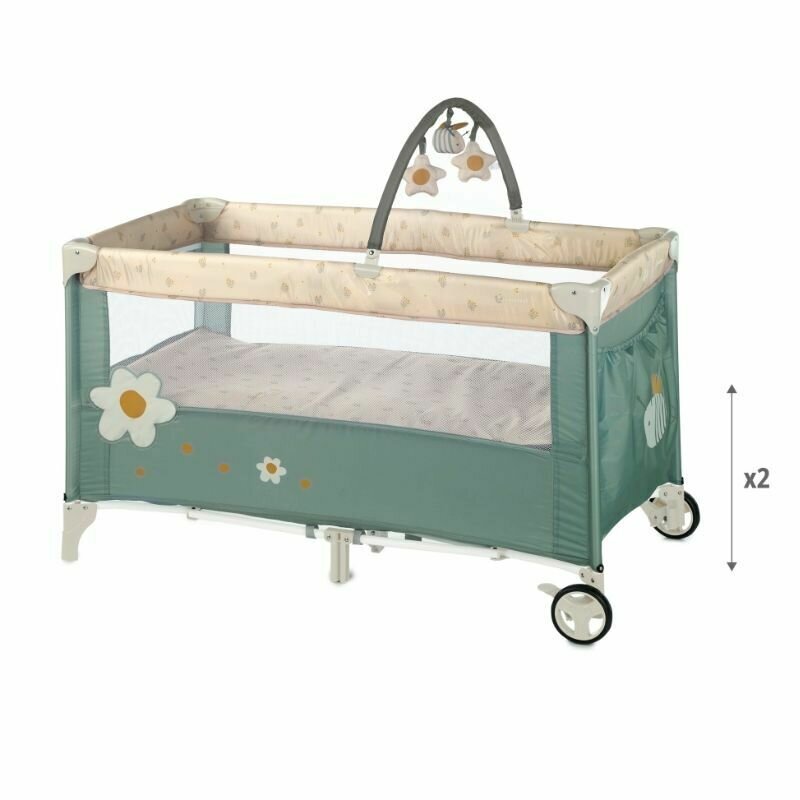 JANE Patut pliabil Duo level cu roti si arcada cu jucarii Star