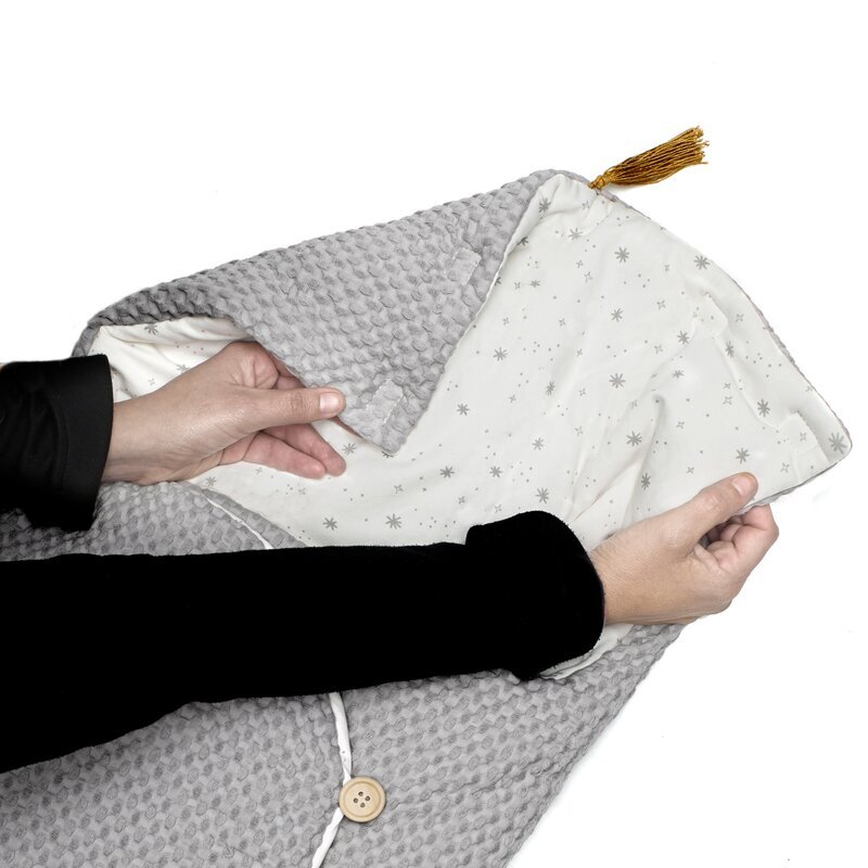 JANE Sac de iarna cu gluga Mims Plus Dim Grey pentru carucior si scoica auto 88x43 cm inchidere cu nasturi si fermoar