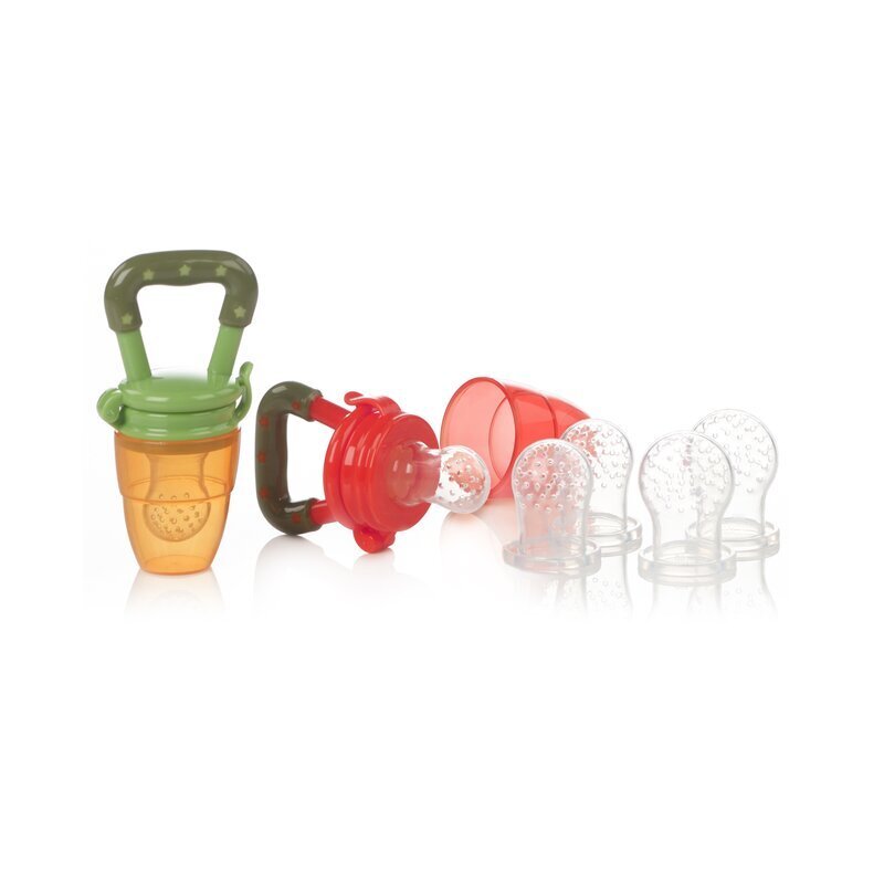 JANE Set 2 dispozitive de hranire Multicolor pentru fructe si legume cu 6 adaptoare din silicon fara BPA 6+ luni