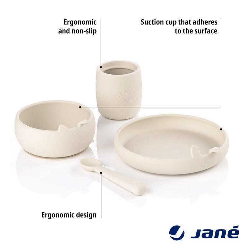 JANE Set complet de masa din silicon cu 4 piese BPA free Pale