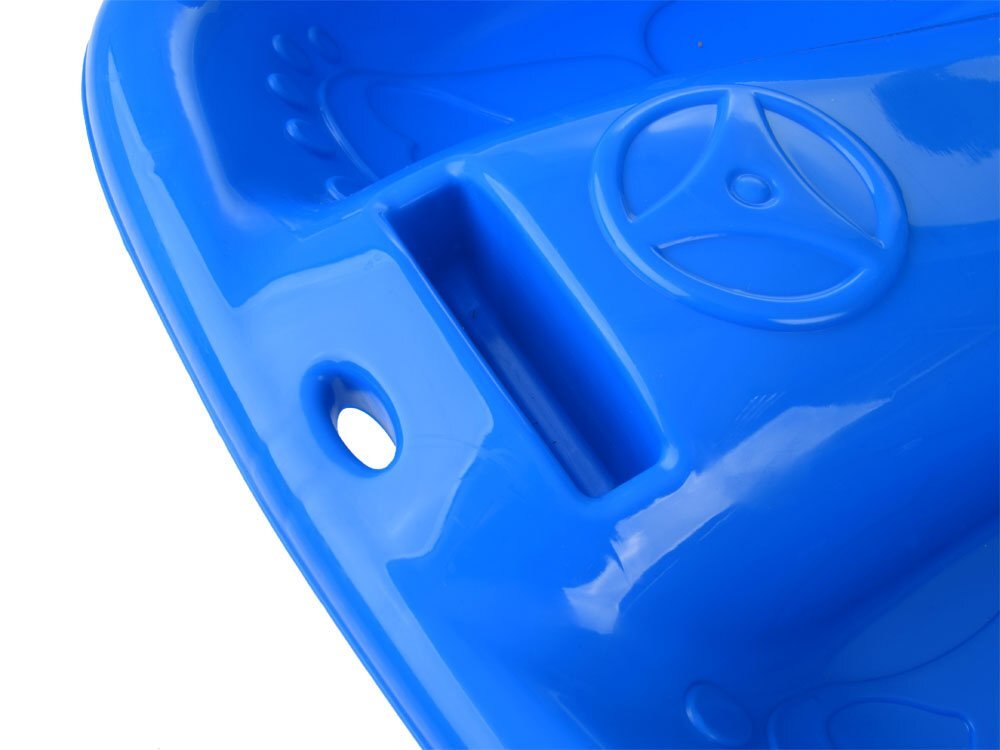 Jokomisiada Sanie din plastic pentru copii albastra din plastic cu frana dublu-laterala si sfoara pentru tractiune si ghidare
