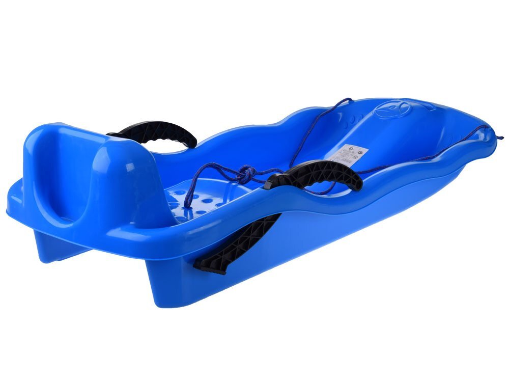 Jokomisiada Sanie din plastic pentru copii albastra din plastic cu frana dublu-laterala si sfoara pentru tractiune si ghidare