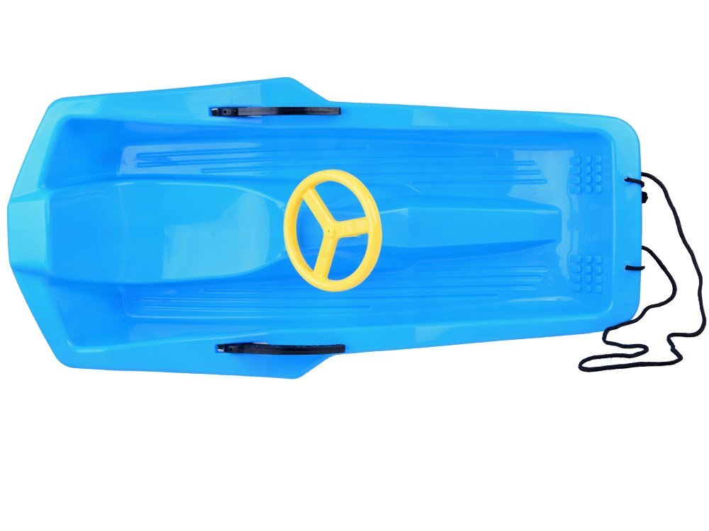 Jokomisiada Sanie din plastic pentru copii blue cu volan frana dublu-laterala si sfoara pentru tractiune si ghidare dimensiune 100 x 51 x 22 cm
