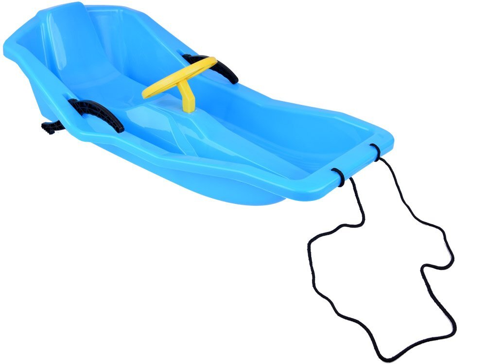 Jokomisiada Sanie din plastic pentru copii blue cu volan frana dublu-laterala si sfoara pentru tractiune si ghidare dimensiune 100 x 51 x 22 cm